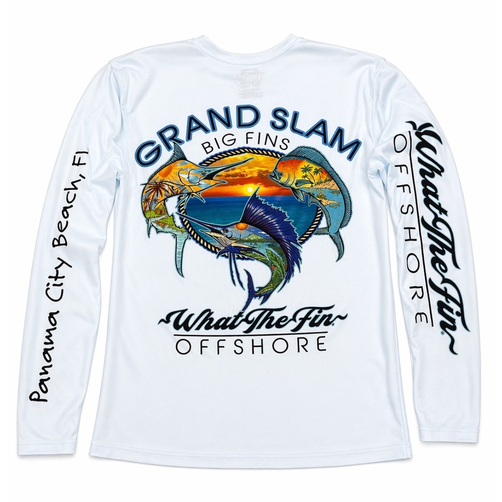 What The Fin Offshore Fishing Shirt Grand Slam Big Fins Graphic Performance‎ Tee